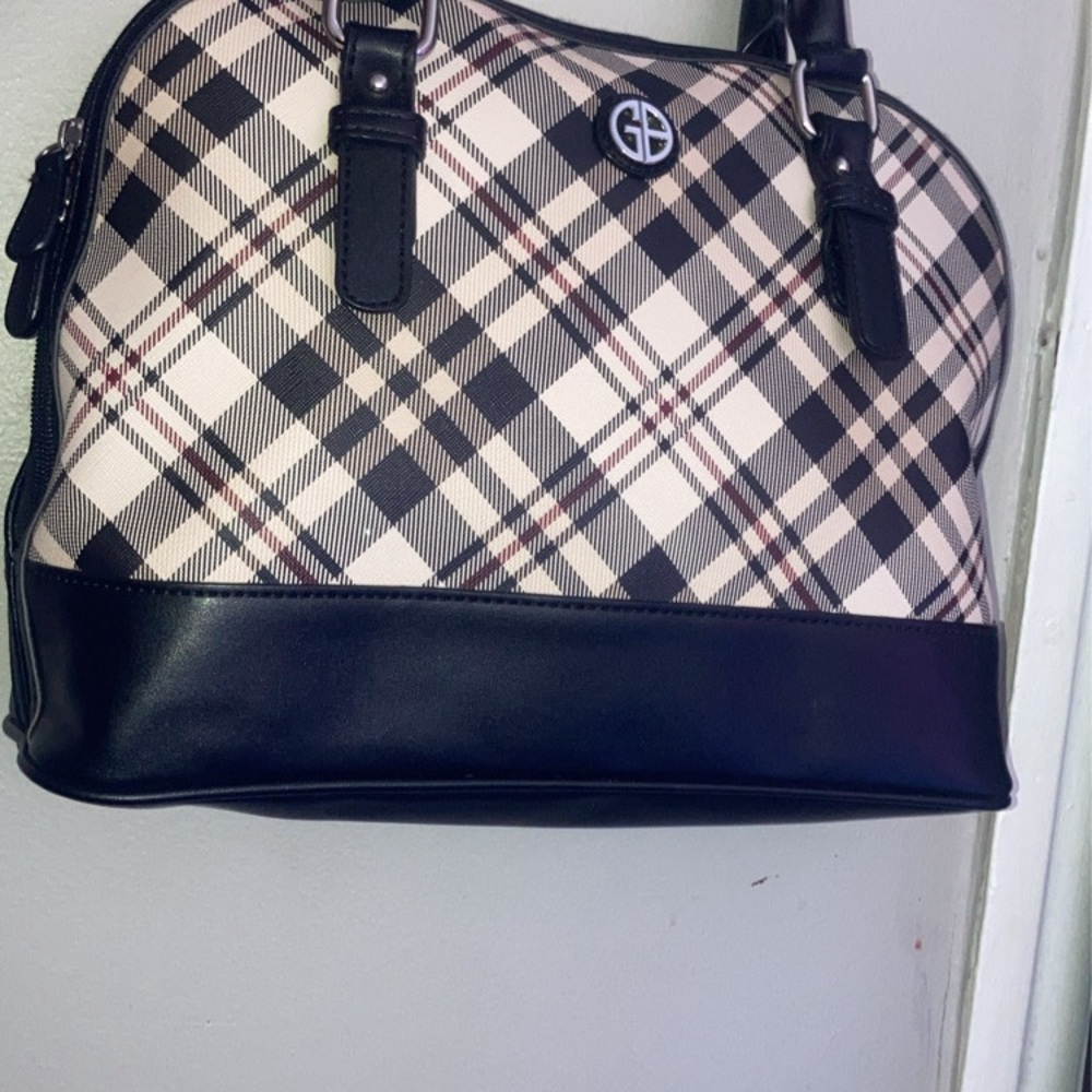 Giani Bernini Black and Cream Satchel with Classic Plaid Design
